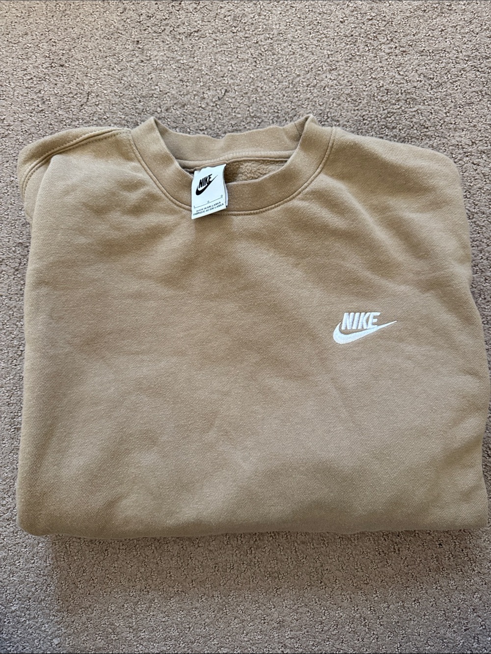 Nike Men’s Crewneck Sweatshirt - Beige/Tan with White Logo